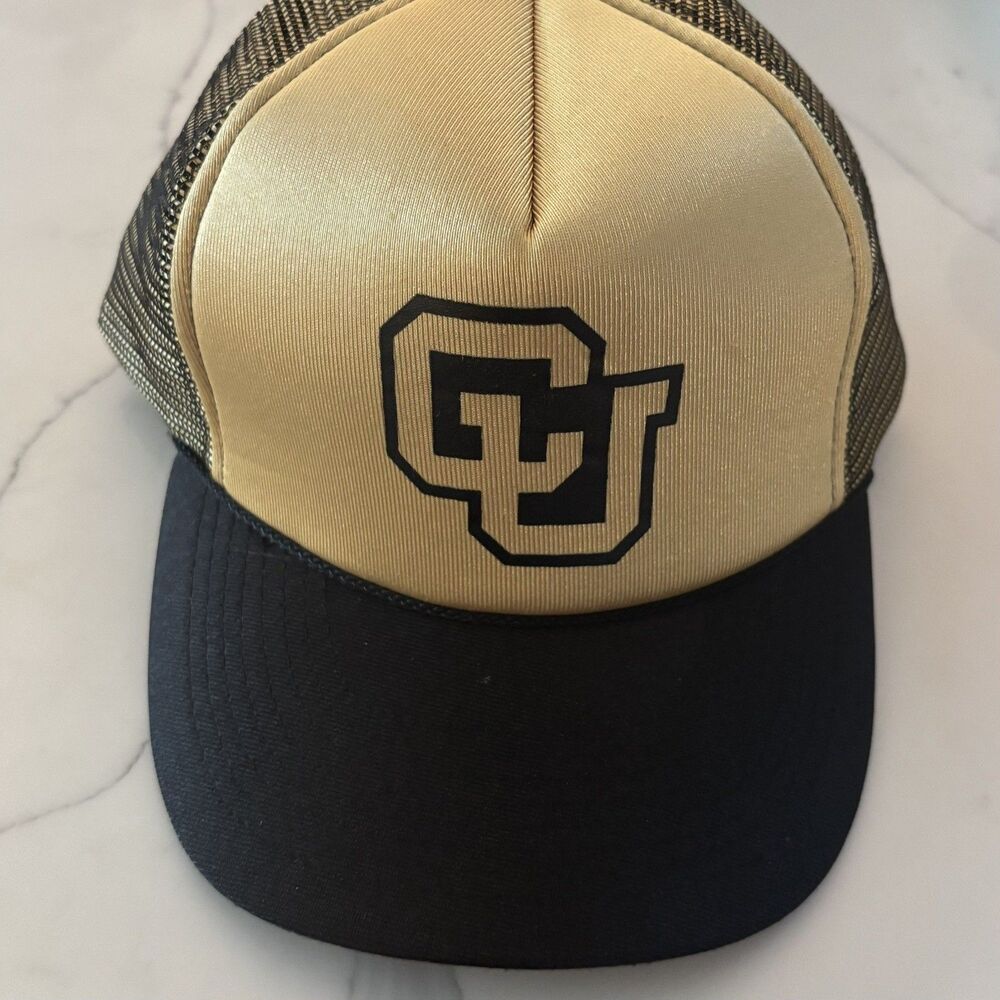 Vintage Colorado Buffaloes CU Logo Hat Snapback Trucker Nissun Black Gold Sports
